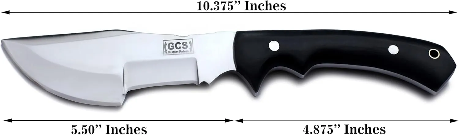 GCS Handmade D2 steel Hunting Knife G10 Handle Fixed Blade Knife Right Hand Scout Carry Buffalo leather Sheath and Sharpening Stone for Hunting Camping Survival and EDC