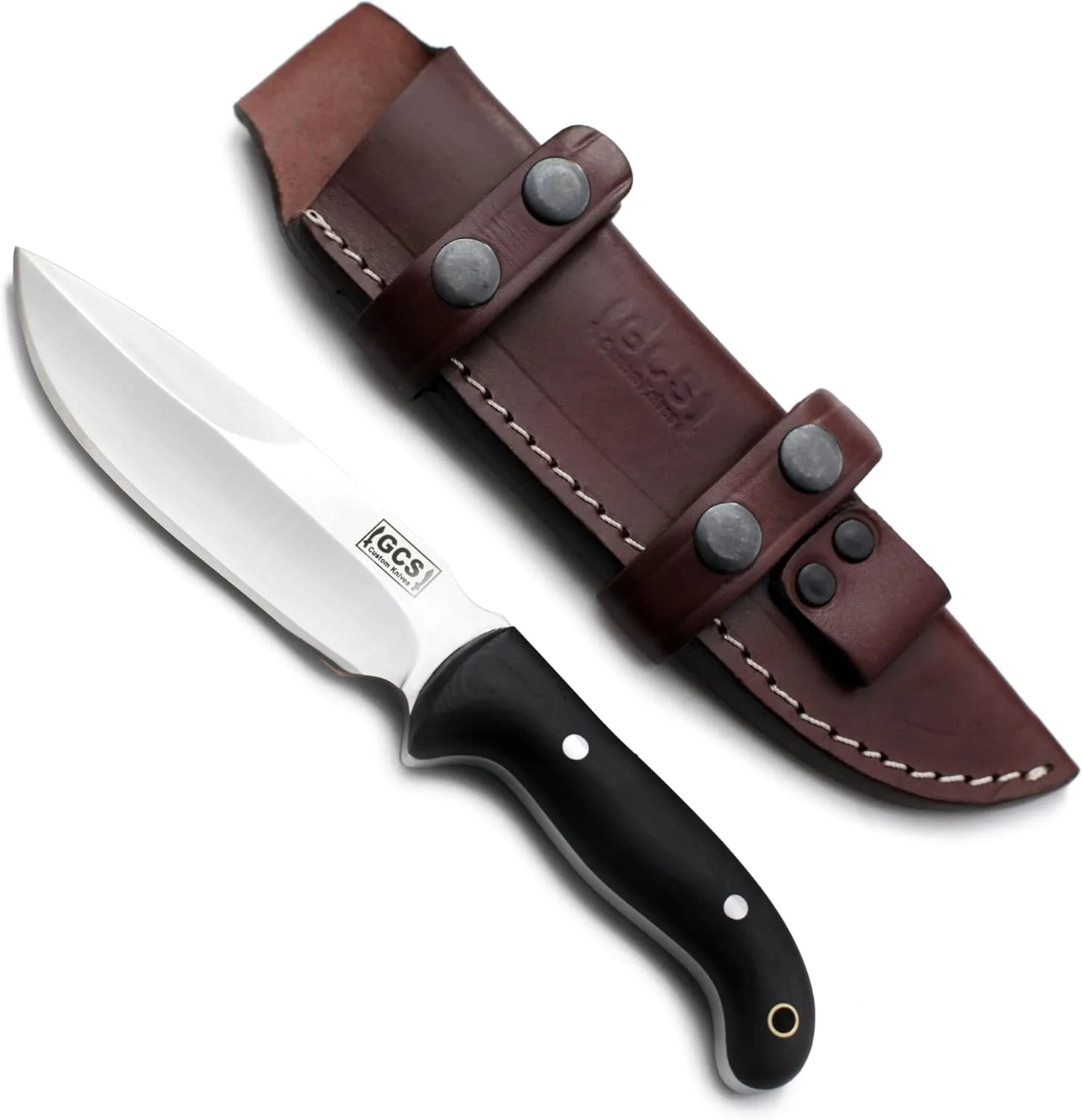 GCS Handmade D2 Steel Hunting Knife with Black Micarta Handle, Full Tang Blade, and Leather Sheath for Hunting Hunting Camping Survival EDC-GCS 947