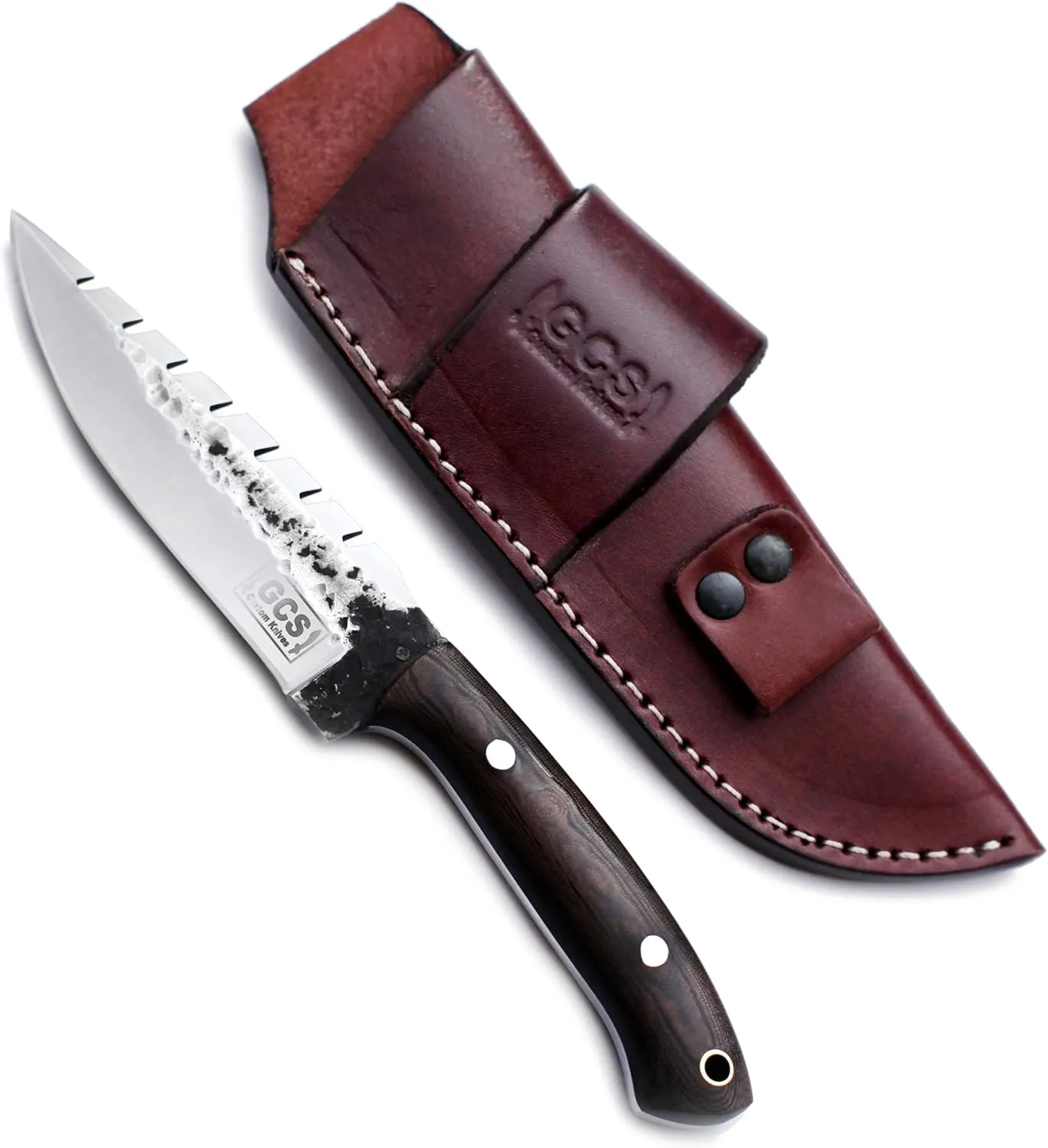 GCS Handmade Micarta Handle D2 Tool Steel Tactical knife Hunting Knife Camp Knife with leather sheath Full tang blade designed for Hunting & EDC GCS 910B