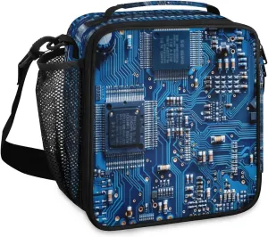Geek Circuit Board Lunch Box for Women, Reusable Insulated Lunch Bag, Lunchbox for Adult with Shoulder Strap, Lunch Tote Cooler Bags for Work Picnic Camping