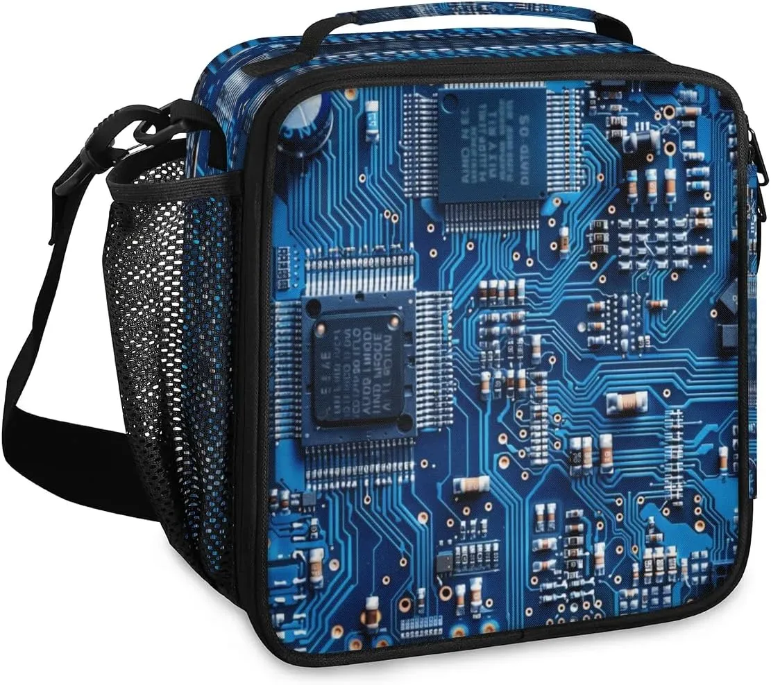 Geek Circuit Board Lunch Box for Women, Reusable Insulated Lunch Bag, Lunchbox for Adult with Shoulder Strap, Lunch Tote Cooler Bags for Work Picnic Camping