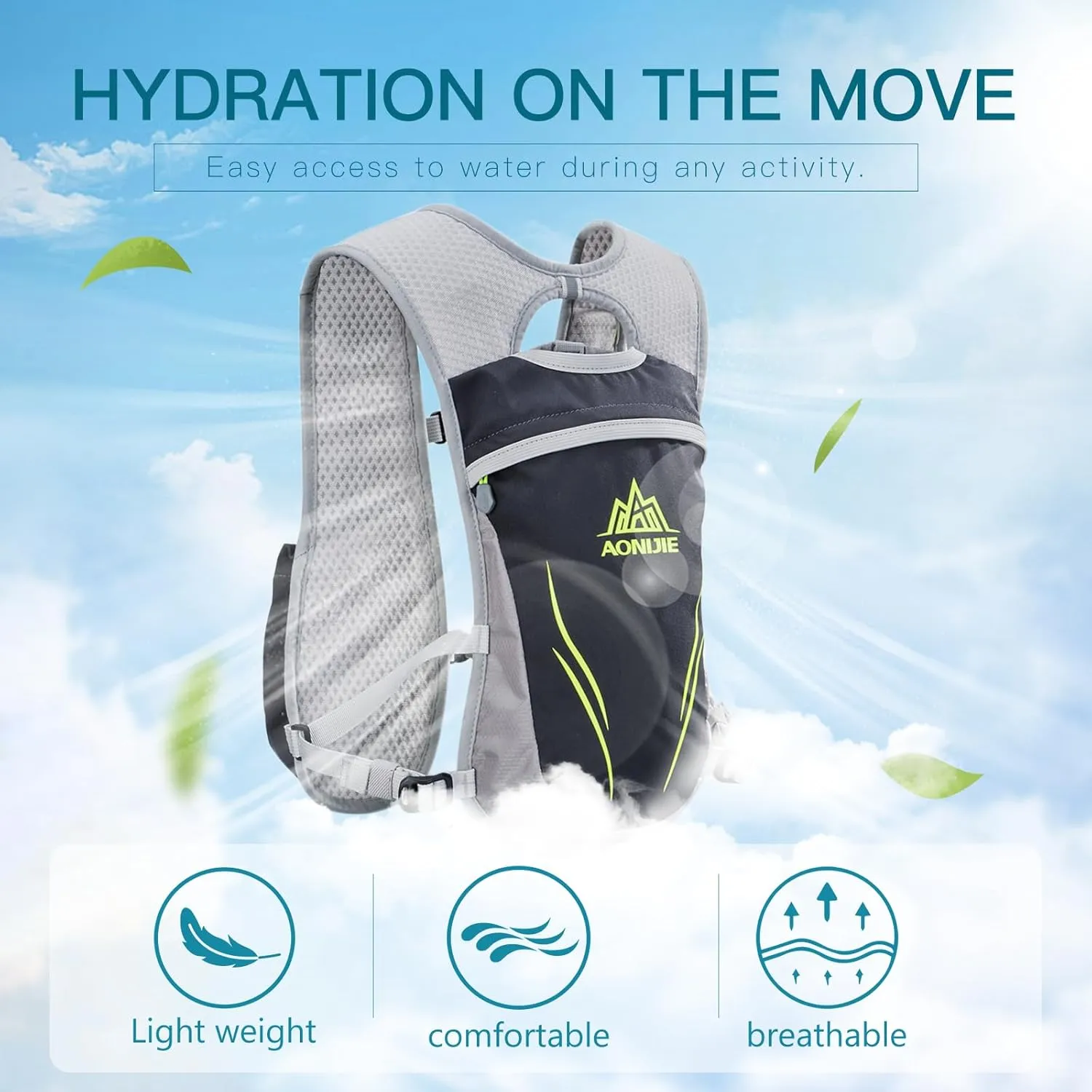 Geila Ultralight Hydration Backpack (5.5L) for Running, Trail Running, Marathon, and Cycling – Includes 2x250ml Water Bottles