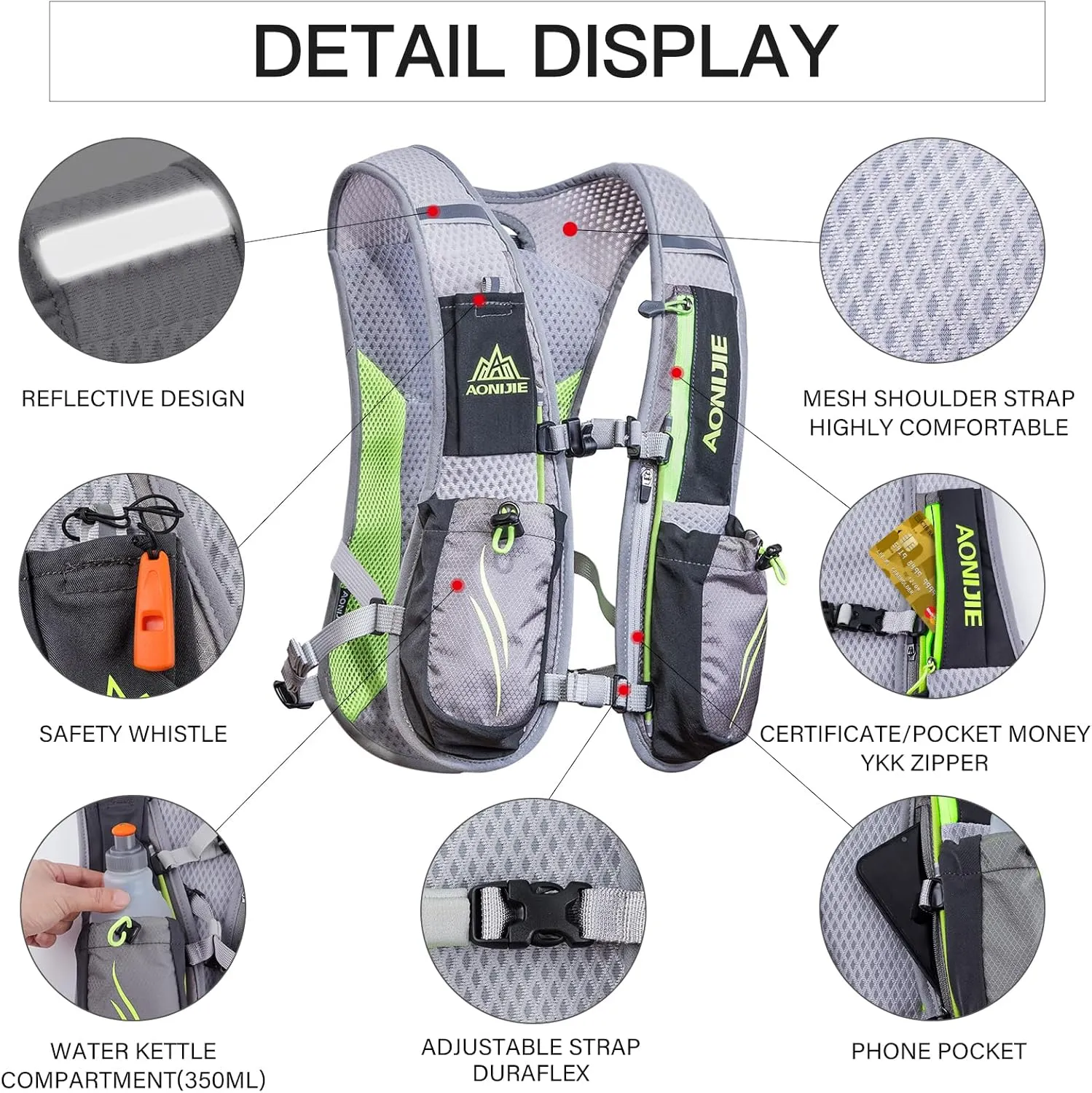 Geila Ultralight Hydration Backpack (5.5L) for Running, Trail Running, Marathon, and Cycling – Includes 2x250ml Water Bottles