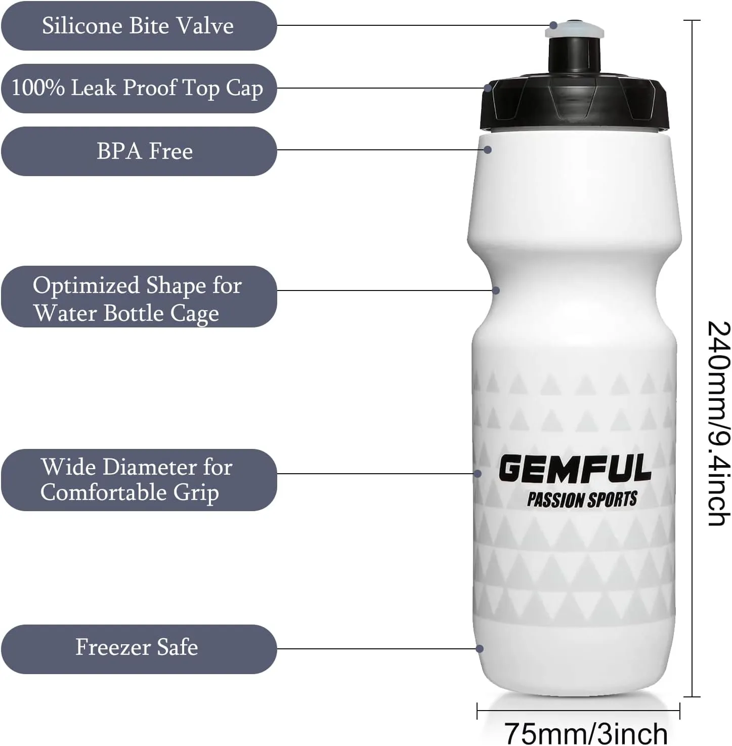 GEMFUL Bike Squeeze Water Bottle BPA Free 24 oz 2 Pack