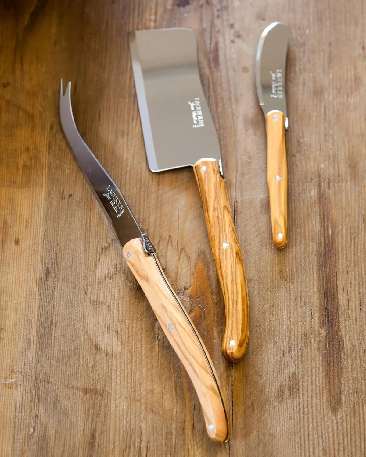 Genuine Jean Dubost Laguiole 3-Piece Cheese Knife Set Olivewood
