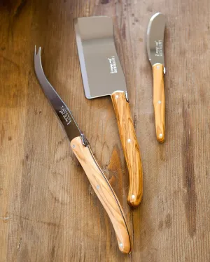 Genuine Jean Dubost Laguiole 3-Piece Cheese Knife Set Olivewood