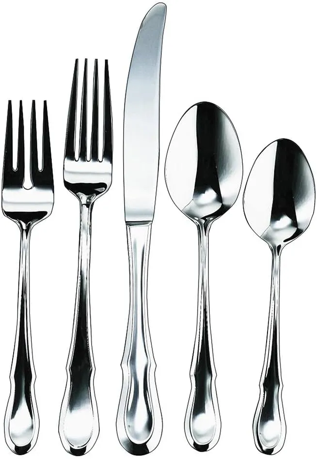 Ginkgo International Celine Platinum, Silverware Service for 6 Stainless Steel Flatware, 30-piece set, Silver