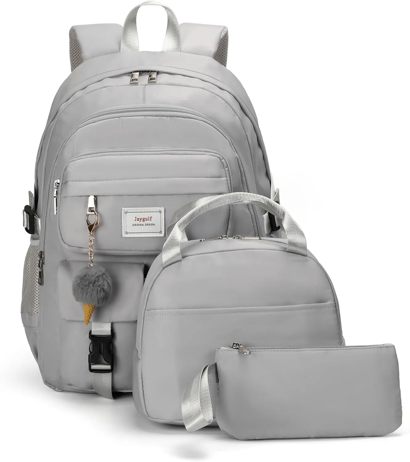 Girls Backpack Stylish Schoolbag Set for College or High Student Laptop Backpack for Women Grey