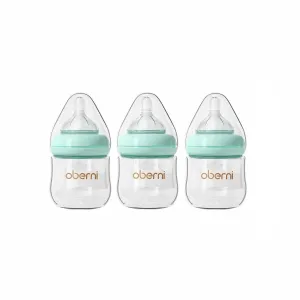 Glass Baby Bottles, Newborn Baby Bottle 4oz/120ml with Slow Flow Breast-Like Nipple for 0 , Anti Colic, BPA Free, Blue/3Pack