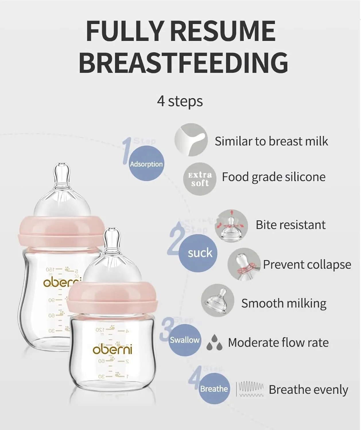 Glass Baby Bottles, Newborn Baby Bottle 4oz/120ml with Slow Flow Breast-Like Nipple for 0 , Anti Colic, BPA Free, Blue/3Pack