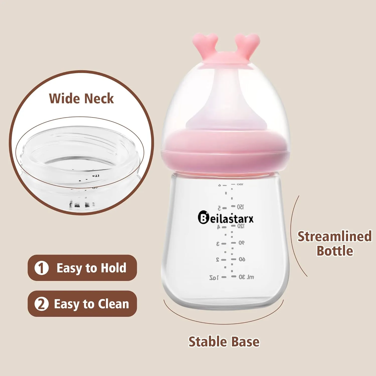 Glass Baby Bottles with Natural Response Nipple Size S - Anti Colic Baby Bottles Wide Neck Slow Flow Baby Bottle (Red, 6oz (Pack of 2))