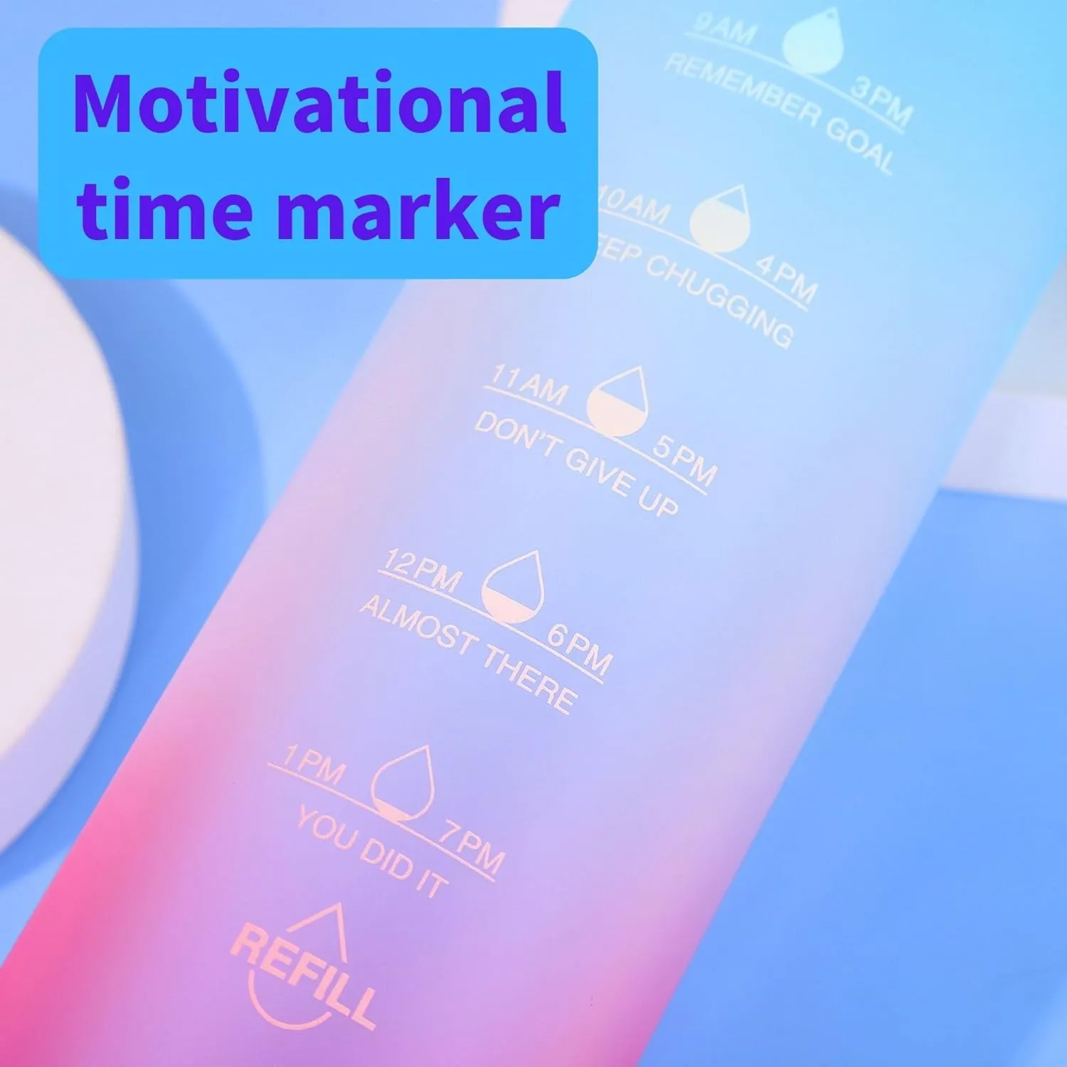 Glass Motivational Daily Water Intake Bottle with Time Marker 32oz, Reusable, with Leakproof Bamboo Lid and Shoulder Sleeve, for Hot and Cold Drinks, BPA Free(Blue)
