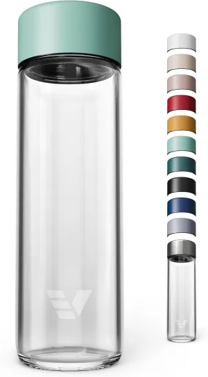 Glass Water Bottle 20oz - Non-insulated | Borosilicate Glass | Dishwasher Safe | No Plastic Touches Contents | A pure drinking experience - Mint Green