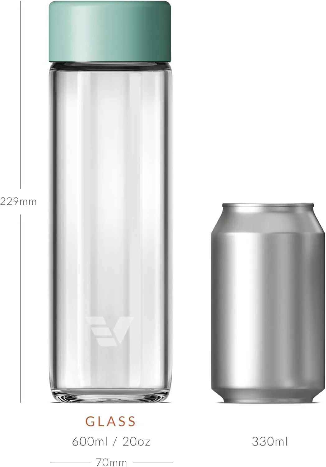Glass Water Bottle 20oz - Non-insulated | Borosilicate Glass | Dishwasher Safe | No Plastic Touches Contents | A pure drinking experience - Mint Green