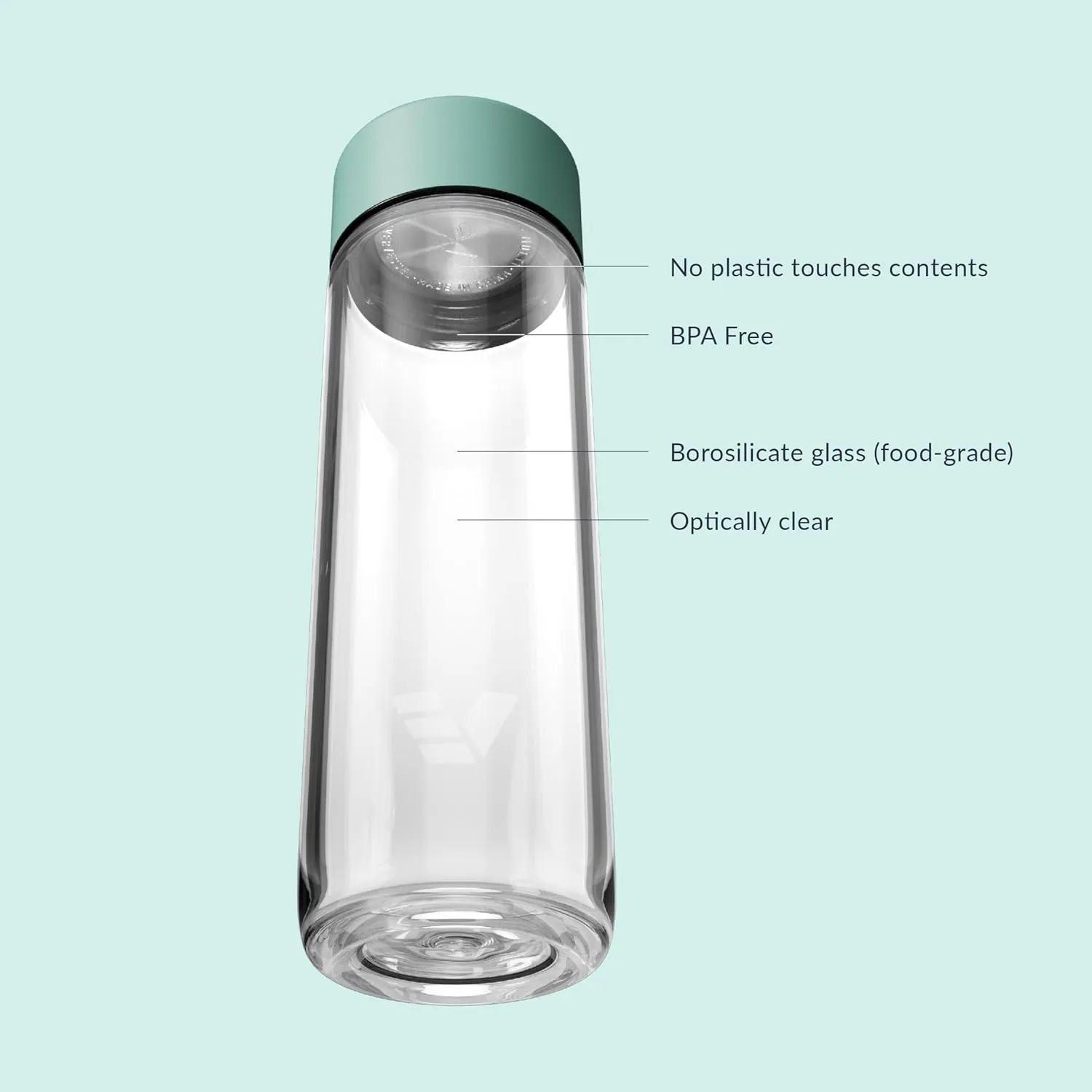 Glass Water Bottle 20oz - Non-insulated | Borosilicate Glass | Dishwasher Safe | No Plastic Touches Contents | A pure drinking experience - Mint Green