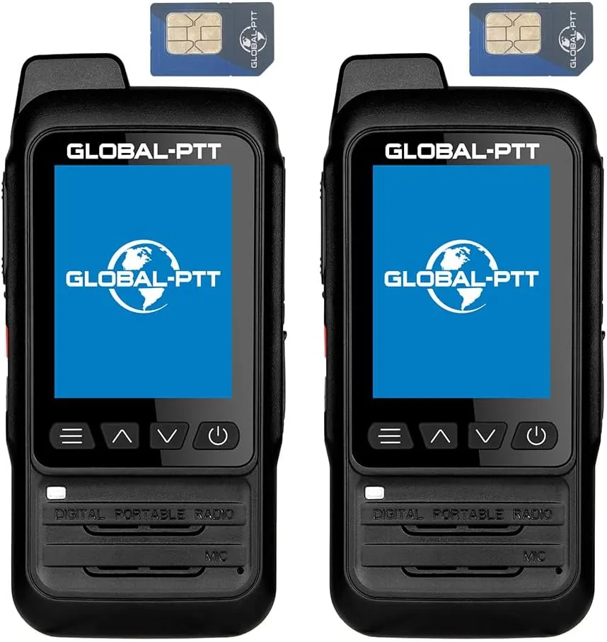 Global-PTT Global Walkie Talkie Dual Pack: Robust Two-Way Radio with 2 Yearly SIM Cards and GPS Function for Worldwide Communication (P0 with GPS)