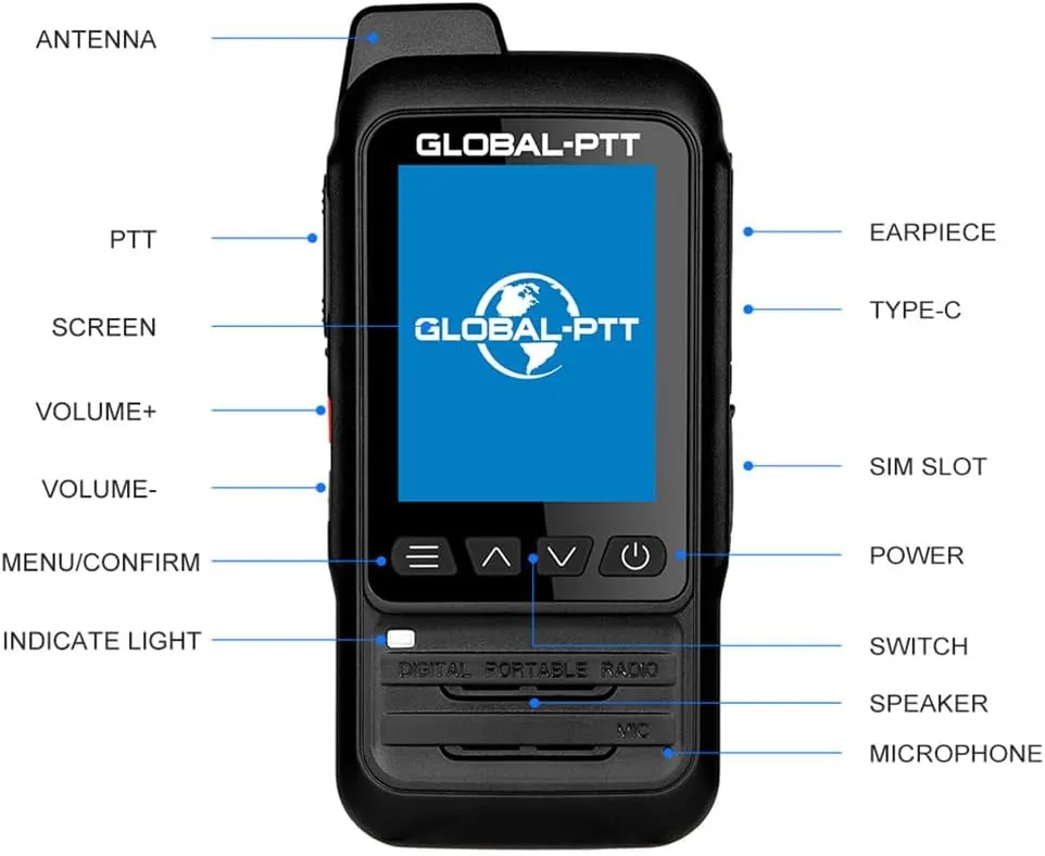 Global-PTT Global Walkie Talkie Dual Pack: Robust Two-Way Radio with 2 Yearly SIM Cards and GPS Function for Worldwide Communication (P0 with GPS)