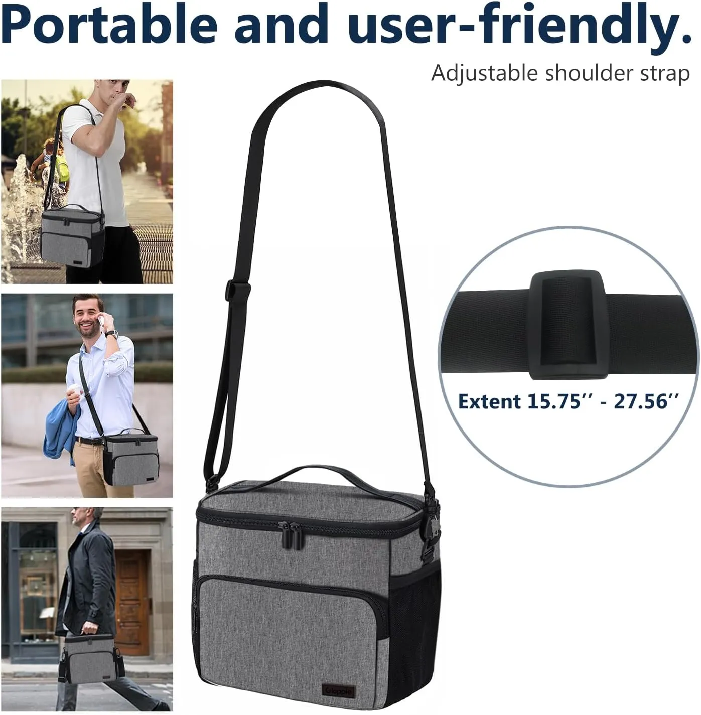 Gloppie Lunch Box for Men Women Insulated Lunch Bag Reusable Lunch Cooler Bag, Grey