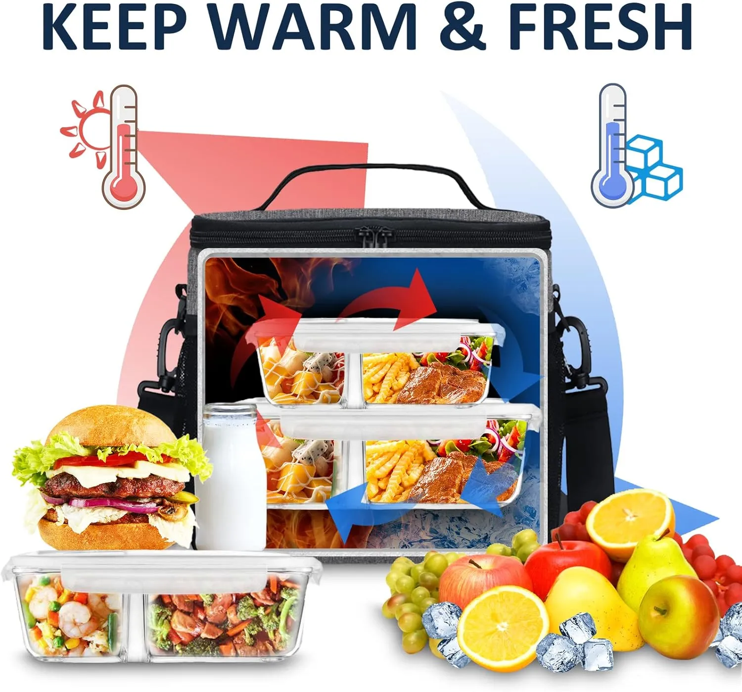 Gloppie Lunch Box for Men Women Insulated Lunch Bag Reusable Lunch Cooler Bag, Grey