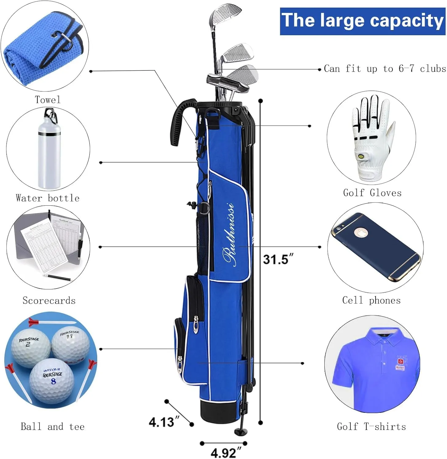 Golf Stand Bag, Lightweight Golf Easy Carry Bag with Padded Strap，Durable Pitch n Putt Golf Bag, Practice Ranger Sunday Golf Bag for Men&Women