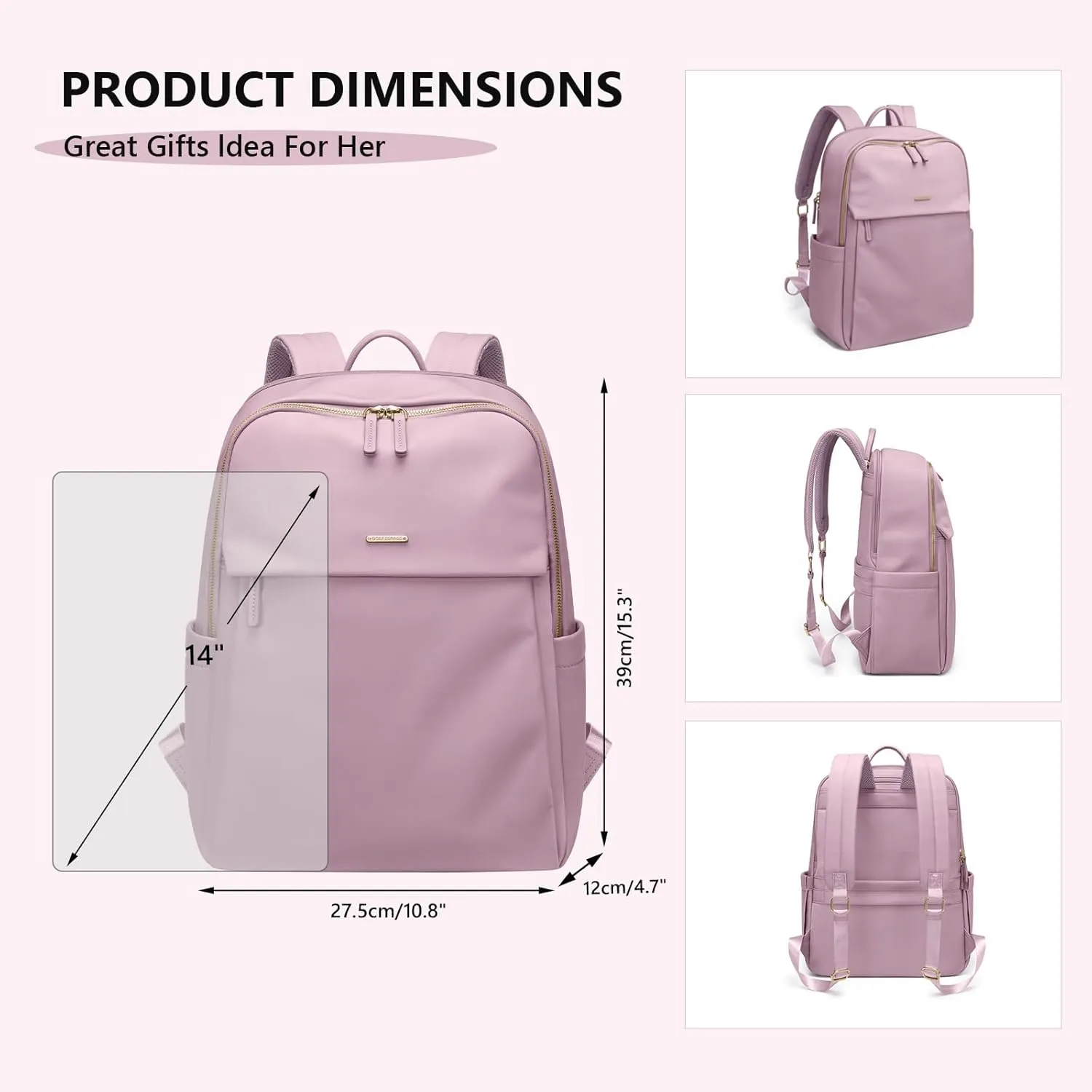 GOLF SUPAGS Women Laptop Backpack with Separate Laptop Compartment Fits 14 Inch Notebook Casual Daypack for Work Travel College Backpack Book Bags