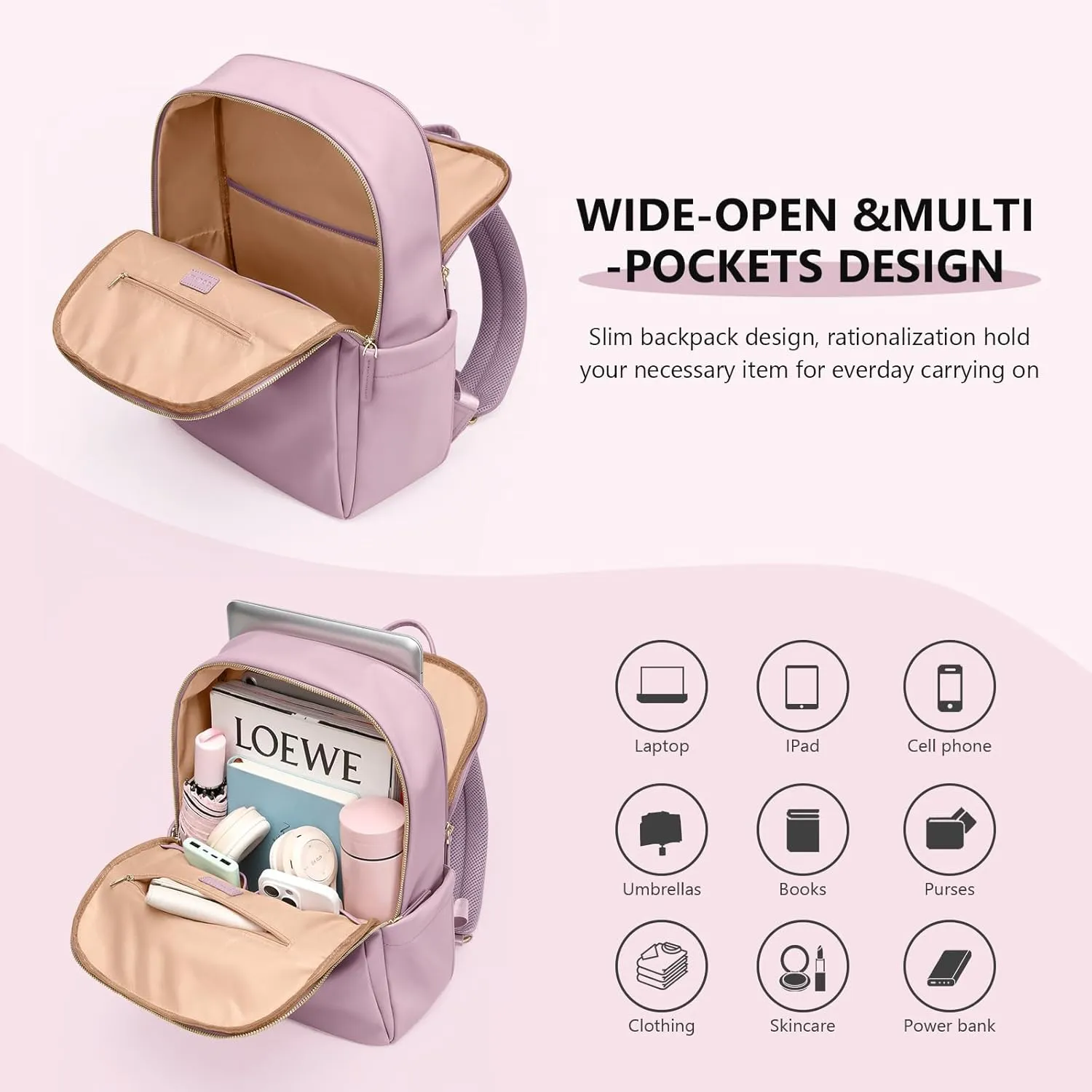 GOLF SUPAGS Women Laptop Backpack with Separate Laptop Compartment Fits 14 Inch Notebook Casual Daypack for Work Travel College Backpack Book Bags