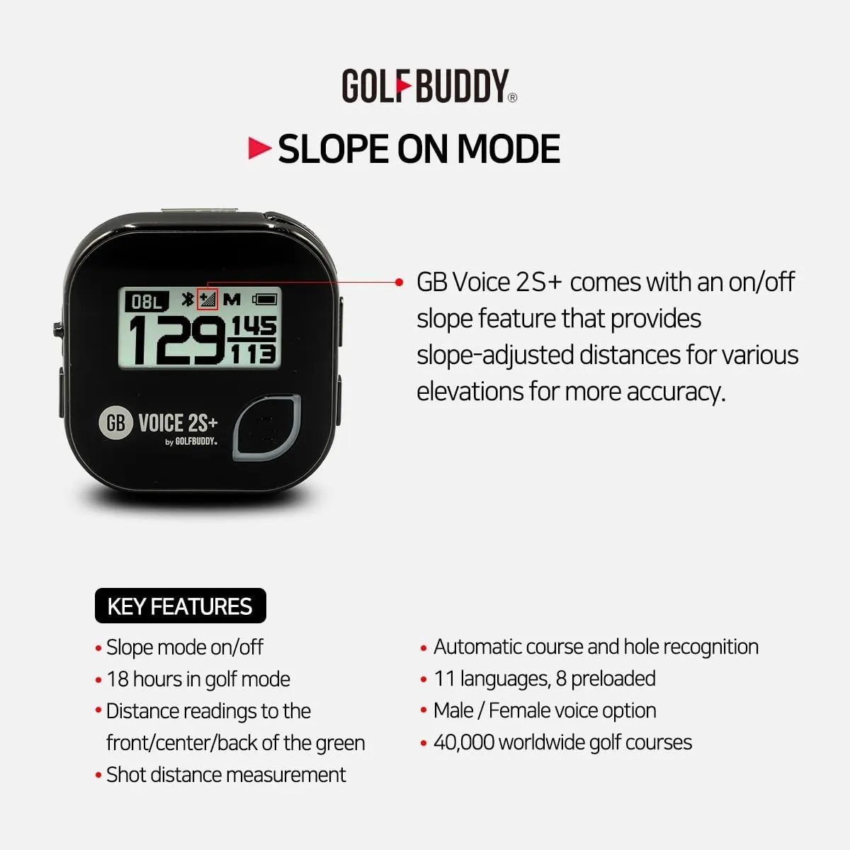 GOLFBUDDY Voice 2S  Talking GPS Rangefinder, Clip on Hat Golf Navigation, Slope Mode on/Off, 18 Hours Battery Life, Shot Distance Measurement, Preloaded with 40,000 Courses Worldwide (Black)