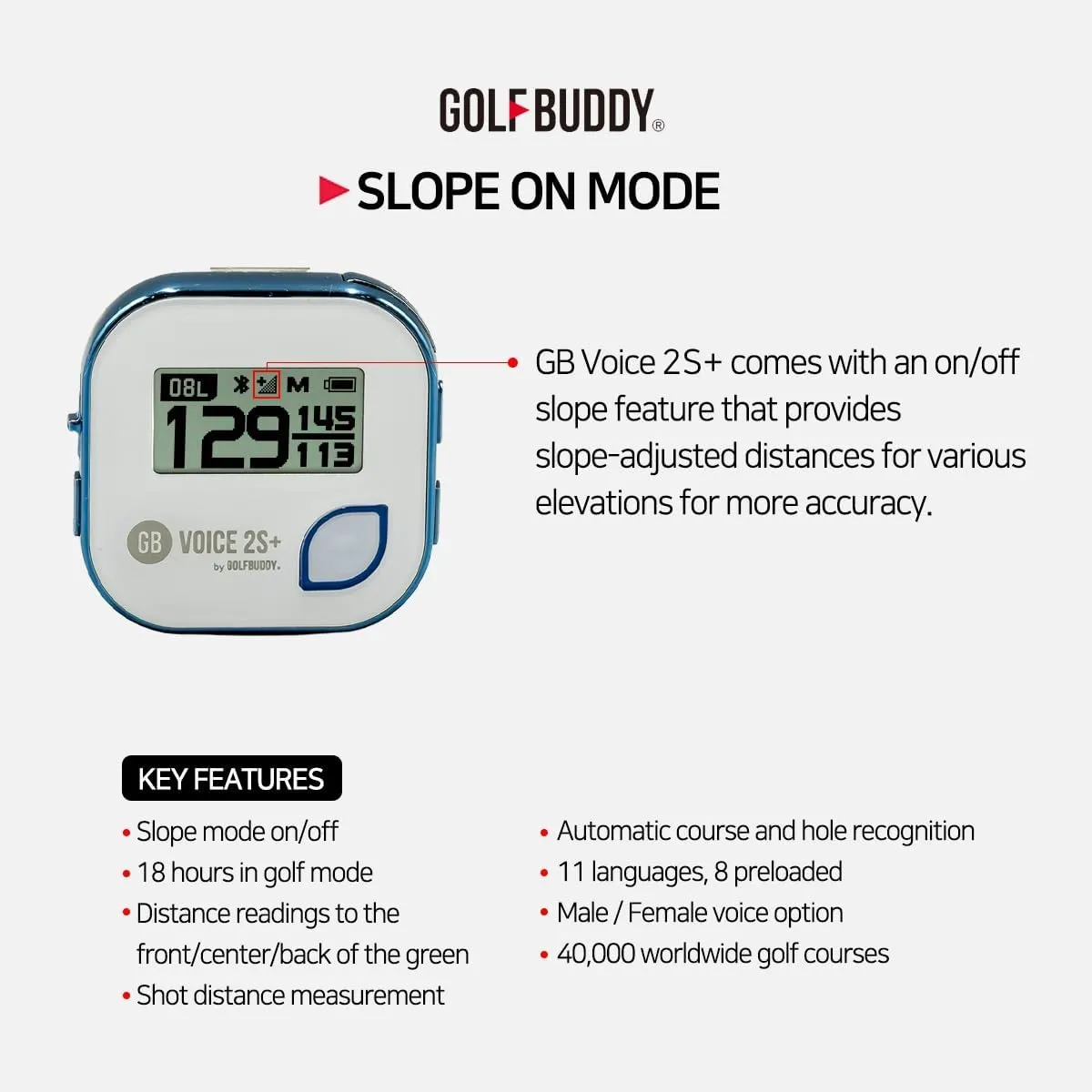 GOLFBUDDY Voice 2S  Talking GPS Rangefinder, Clip on Hat Golf Navigation, Slope Mode on/Off, 18 Hours Battery Life, Shot Distance Measurement, Preloaded with 40,000 Courses Worldwide (Blue)