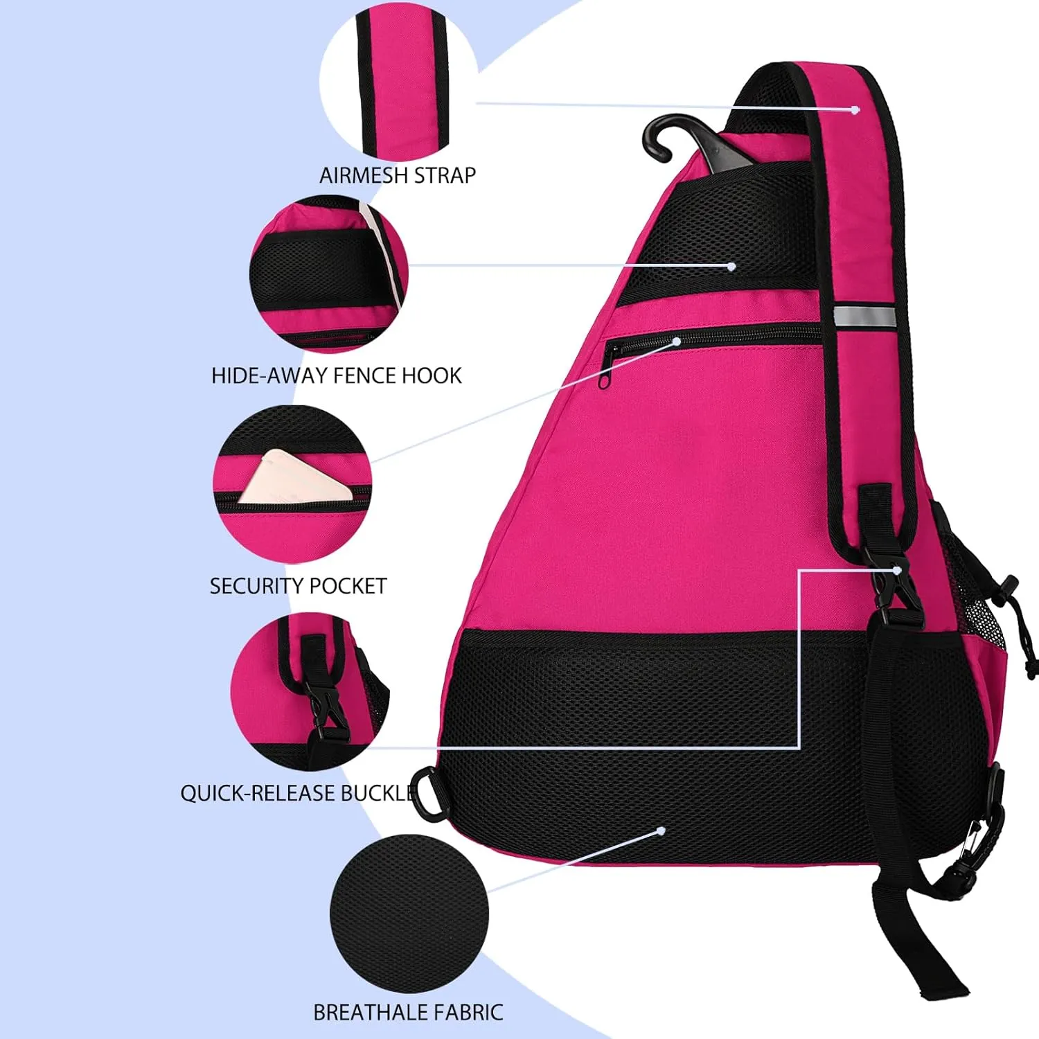 Goloni Pickleball Bag for Women,Mens Pickle ball Backpack,Lightweight Sling Bag with Fence Hook,Large Capacity,Safety Pocket