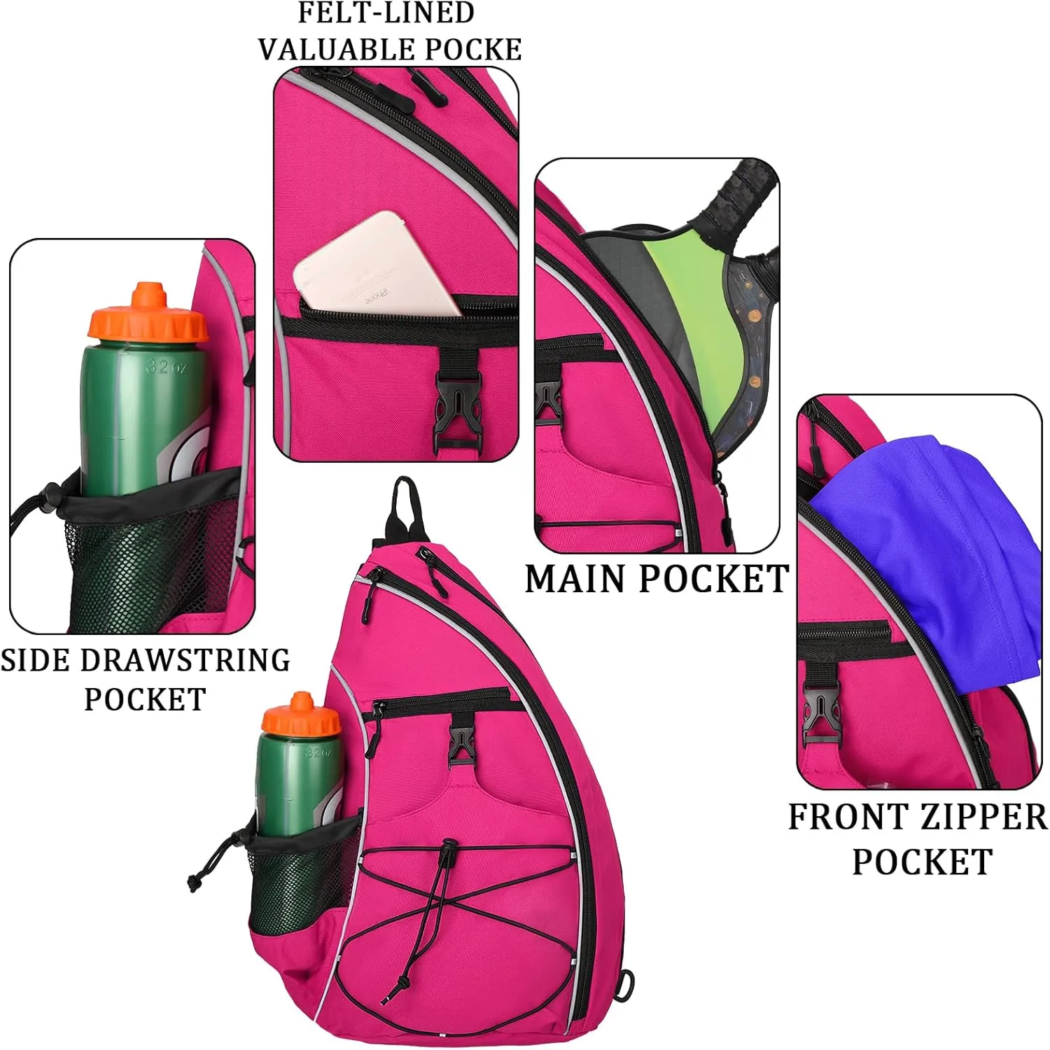 Goloni Pickleball Bag for Women,Mens Pickle ball Backpack,Lightweight Sling Bag with Fence Hook,Large Capacity,Safety Pocket