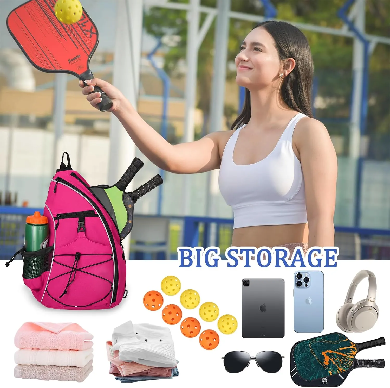 Goloni Pickleball Bag for Women,Mens Pickle ball Backpack,Lightweight Sling Bag with Fence Hook,Large Capacity,Safety Pocket