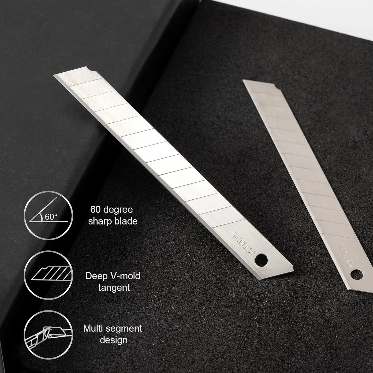 Gomake 9mm Utility Knife Replacement Blades, Snap Off Blades for 9MM Universal Art Knife,Stainless Steel Blades Use in Office, Home, Arts, Crafts - 100PCS