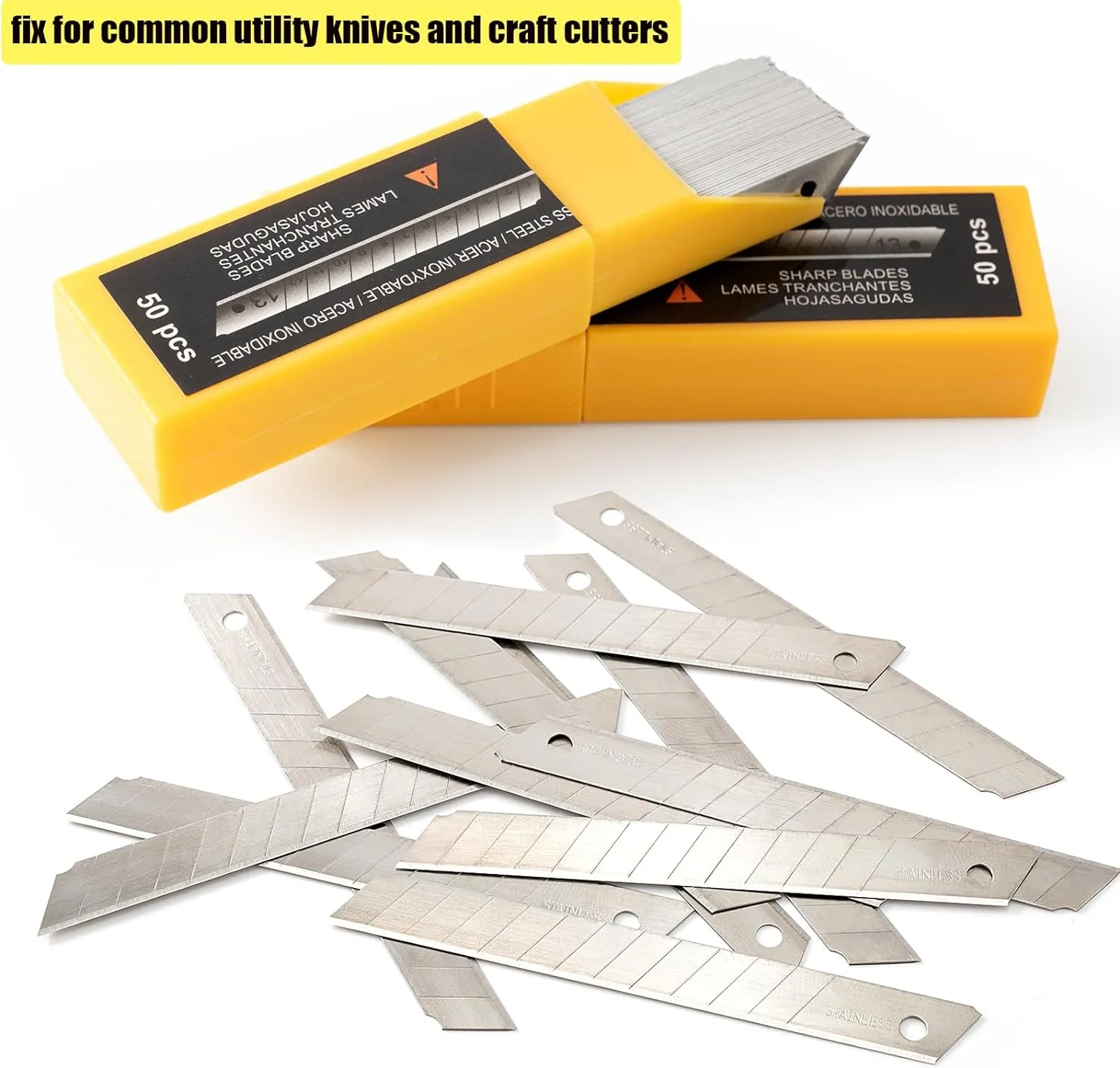 Gomake 9mm Utility Knife Replacement Blades, Snap Off Blades for 9MM Universal Art Knife,Stainless Steel Blades Use in Office, Home, Arts, Crafts - 100PCS