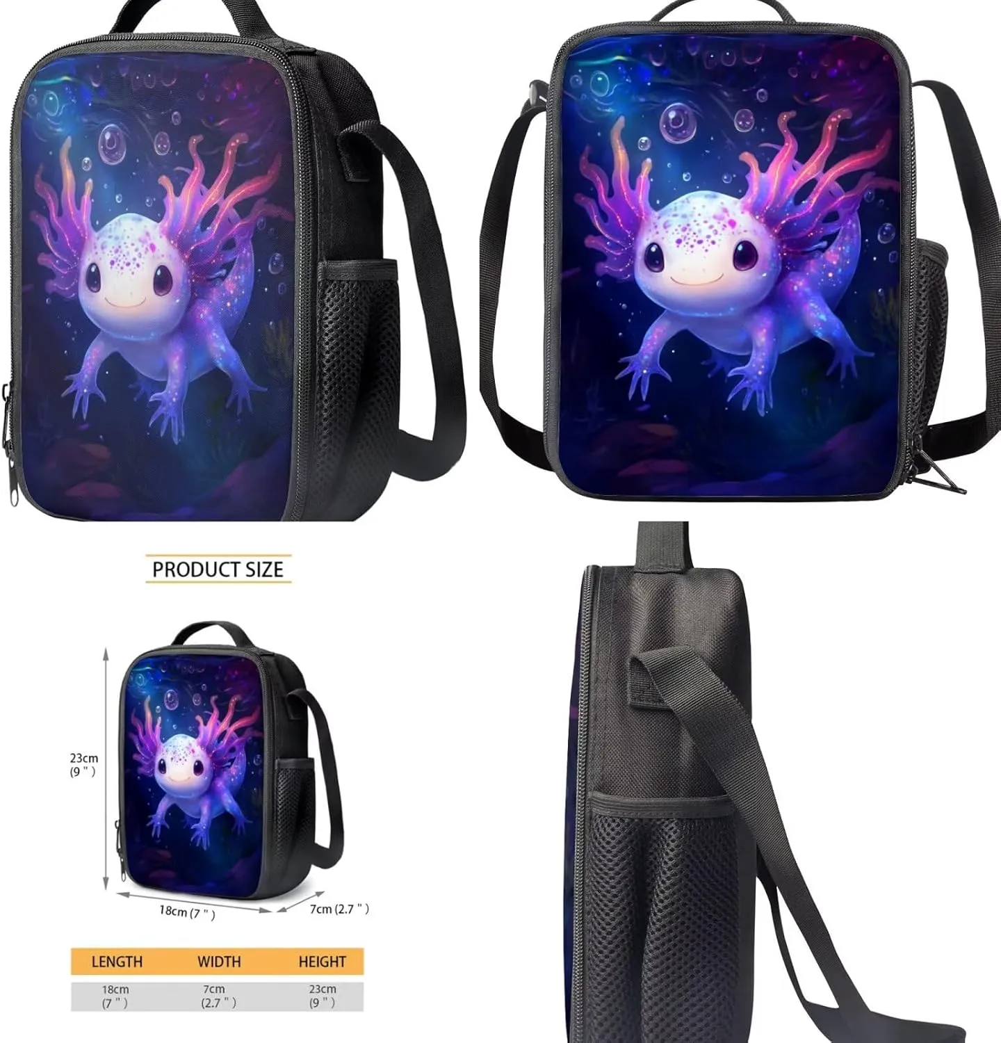 Gomyblomy Axolotl Backpack for Girls 8-10 10-12 Lightweight 4 in 1 Set Kids Bookbag with Lunch Box Pencil Case Water Bottle Sleeve Large Capacity Schoolbag for Elementary Middle School