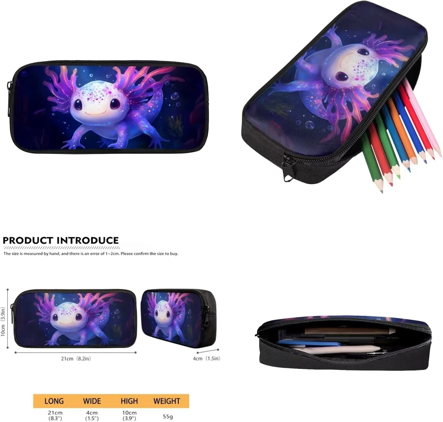 Gomyblomy Axolotl Backpack for Girls 8-10 10-12 Lightweight 4 in 1 Set Kids Bookbag with Lunch Box Pencil Case Water Bottle Sleeve Large Capacity Schoolbag for Elementary Middle School