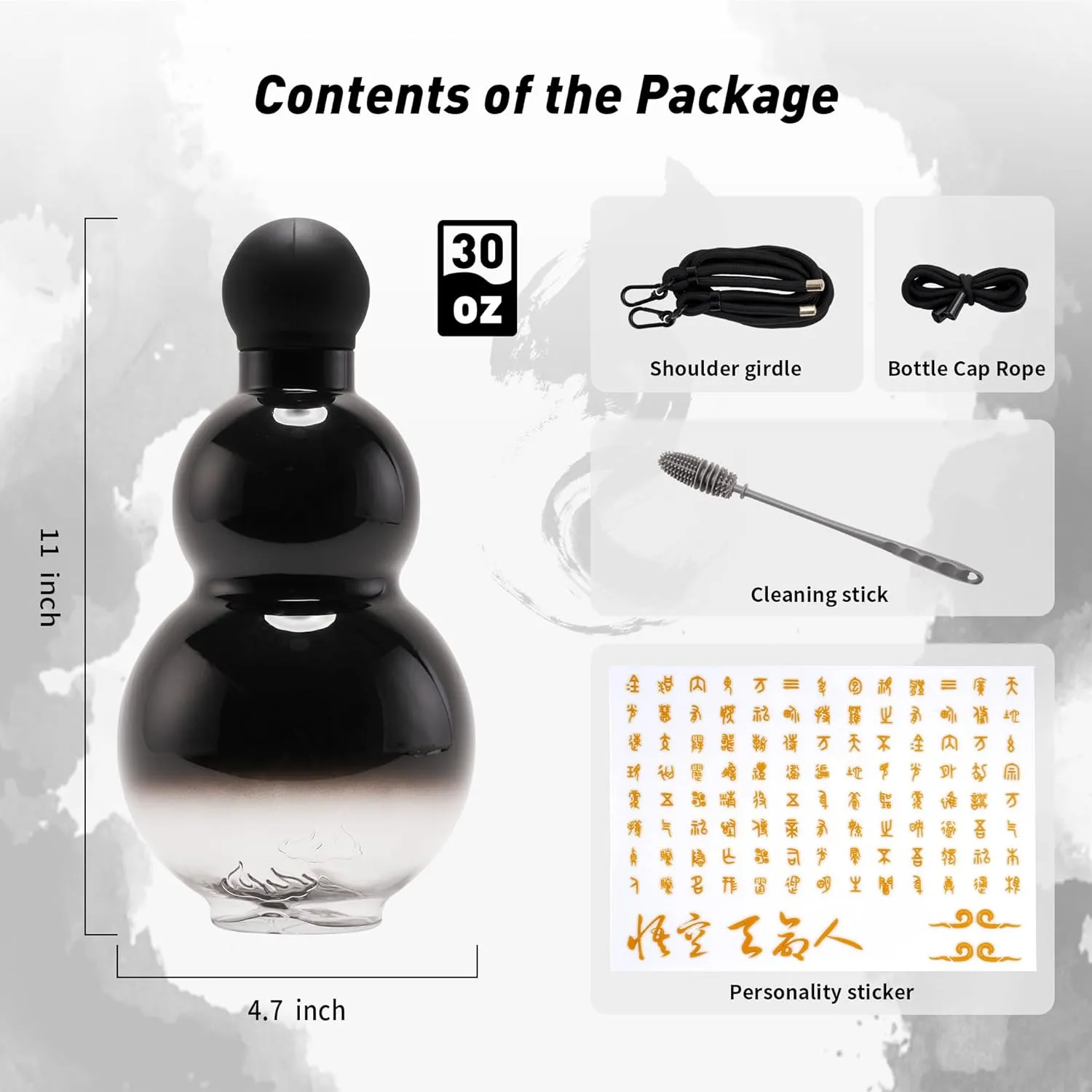 Gourd Water Bottle Tritan BPA-Free 210°F Heat Resistant - Leak-Proof Push-On Rubber Stopper, Stylish Gradient Colors with 2 Versatile Straps for Hanging - Durable (White)