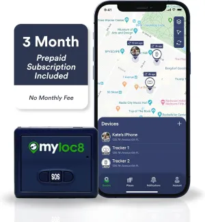 GPS Tracker by Myloc8 – Universal GPS Locator for Vehicles, Kids, Luggage, Car GPS Tracking Device with 4G LTE, Real-Time Updates for Trucks, Trailers, Bikes - 3 Months Prepaid Subcription Included