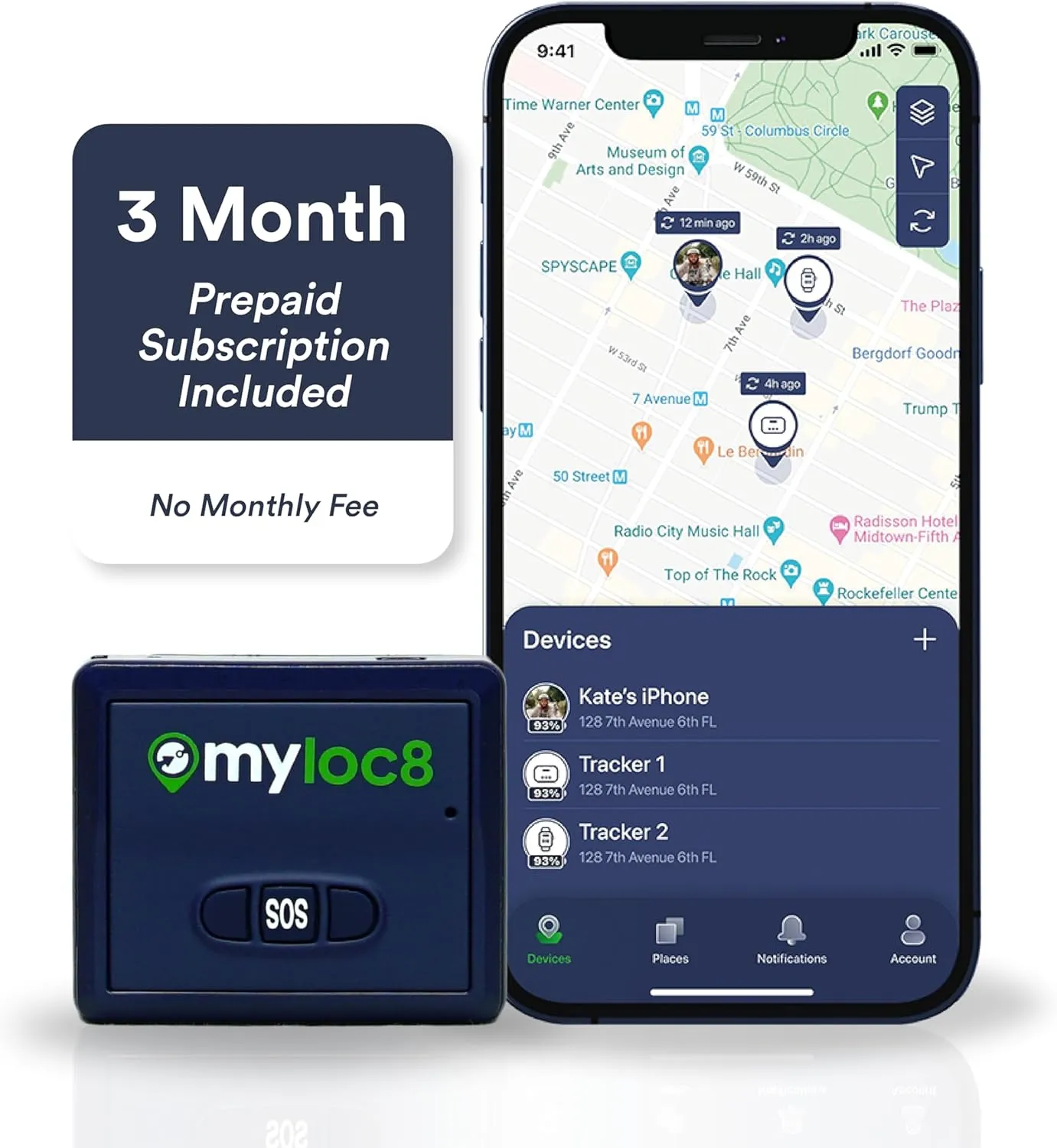 GPS Tracker by Myloc8 – Universal GPS Locator for Vehicles, Kids, Luggage, Car GPS Tracking Device with 4G LTE, Real-Time Updates for Trucks, Trailers, Bikes - 3 Months Prepaid Subcription Included
