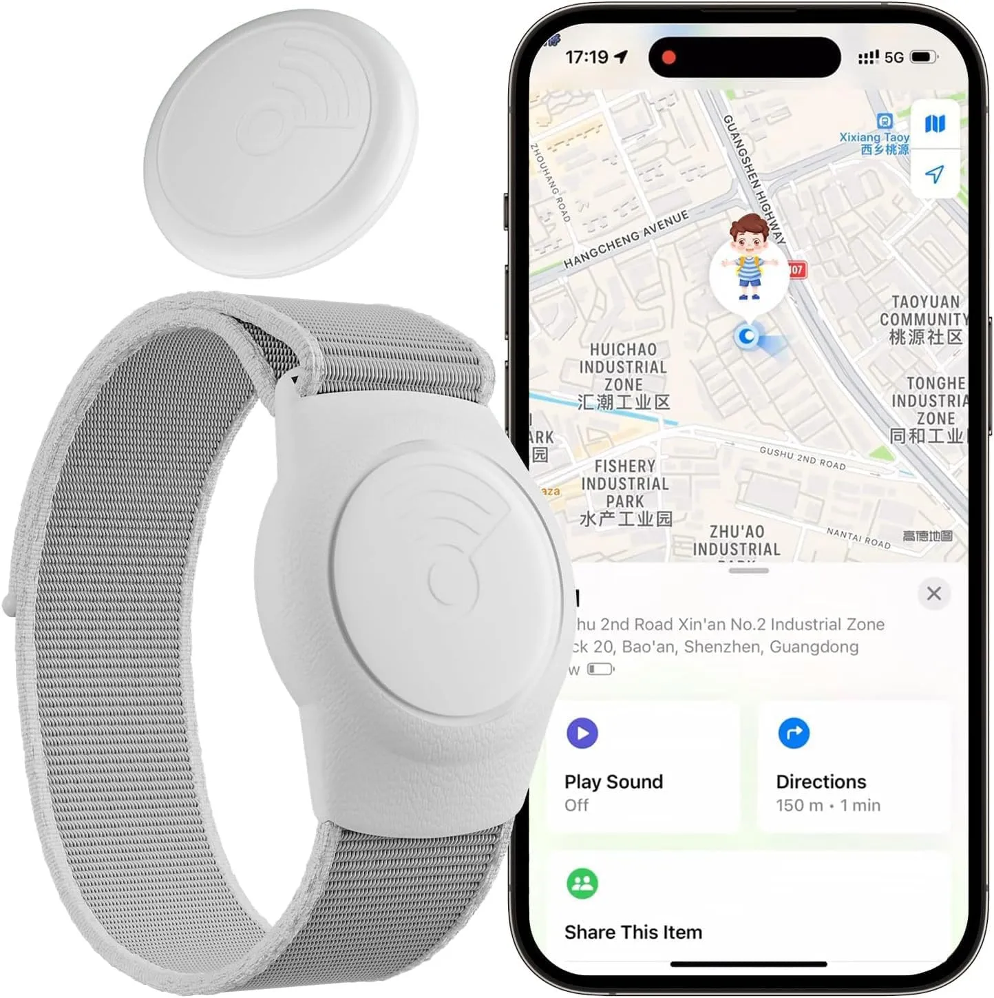 GPS Tracker for Kids, Teen, Special Needs, and Elderly, Real-Time Mini GPS Tracker Watch Band Works with Find My (iOS Only) APP, Hidden Tracking Device for Kids,Waterproof,No Monthly Fee (White)