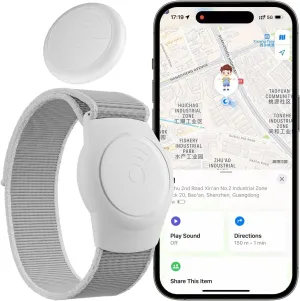 GPS Tracker for Kids, Teen, Special Needs, and Elderly, Real-Time Mini GPS Tracker Watch Band Works with Find My (iOS Only) APP, Hidden Tracking Device for Kids,Waterproof,No Monthly Fee (White)