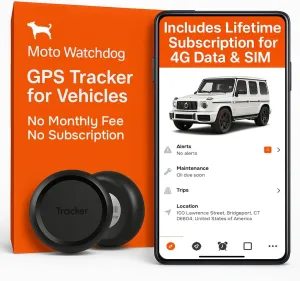 GPS Tracker for Vehicles, No Monthly Fee, No Subscription, 4G SIM and Data Included, Business Fleets, Speeding Alerts, Trip History, Mileage Tracking, Geofence, Magnetic, USA Developed, Moto Watchdog