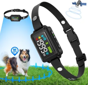 GPS Wireless Dog Collar Fence System - Multifunctional Electric Fence for Dogs Position by GPS, IPX7 Waterproof Electric Dog Fence Outdoor,Radius Up to 33-999 Yards