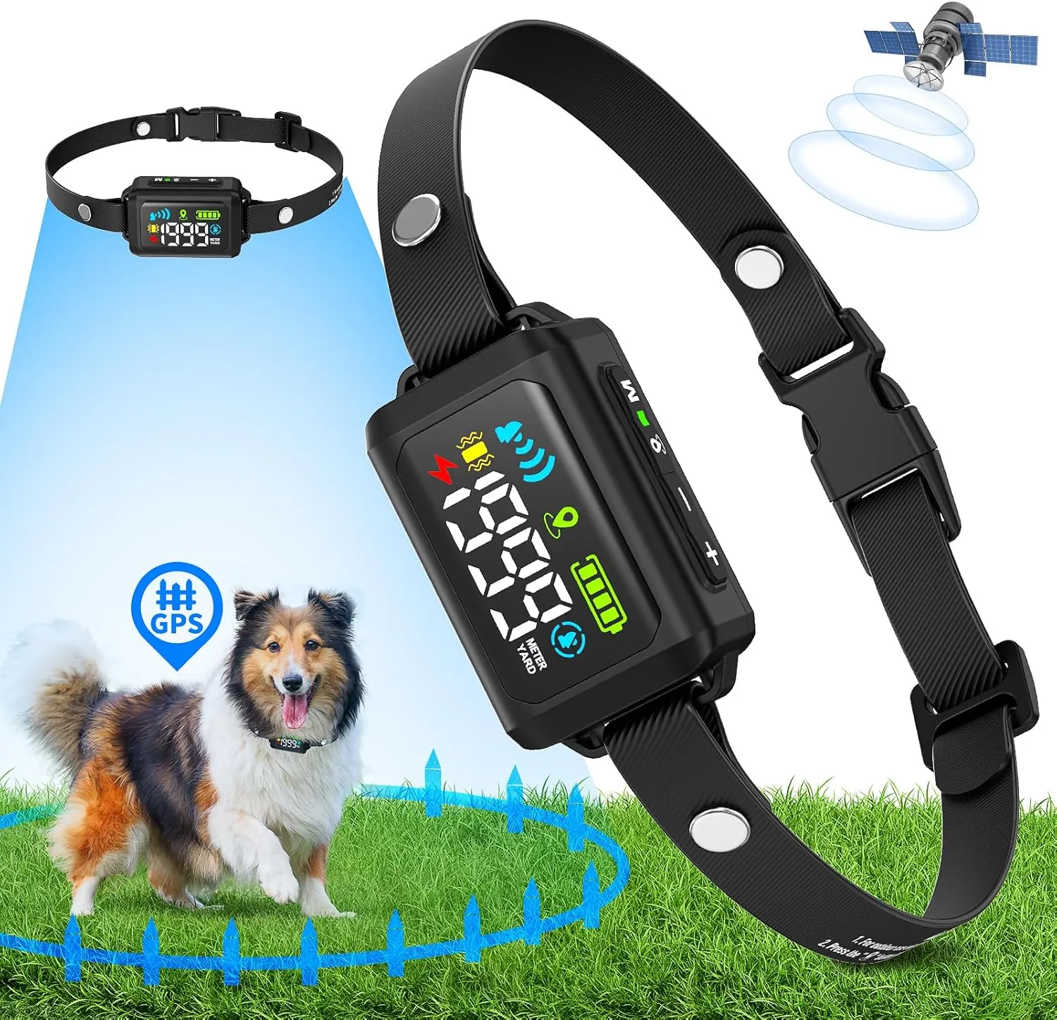 GPS Wireless Dog Collar Fence System - Multifunctional Electric Fence for Dogs Position by GPS, IPX7 Waterproof Electric Dog Fence Outdoor,Radius Up to 33-999 Yards