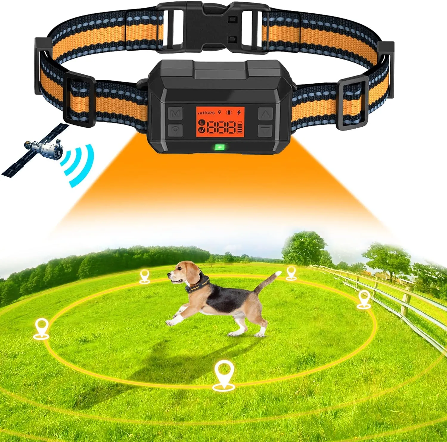 GPS Wireless Dog Fence Collar for Outdoor Use, Precise Pet Containment System with AI Smart GPS Signal Boost Tech for M / L Dogs, IPX7 Waterproof with 3 Warning Modes, Adjustale Radius 33-999 Yards