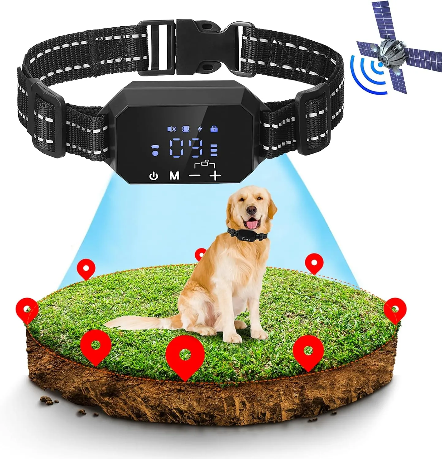 GPS Wireless Dog Fence - Rechargeable & Waterproof Electric Fence for Dogs, 3 Warning Modes, Adjustable Radius 98-3280FT, GPS Dog Collar Fence System for Most Dogs Outdoor (Black)