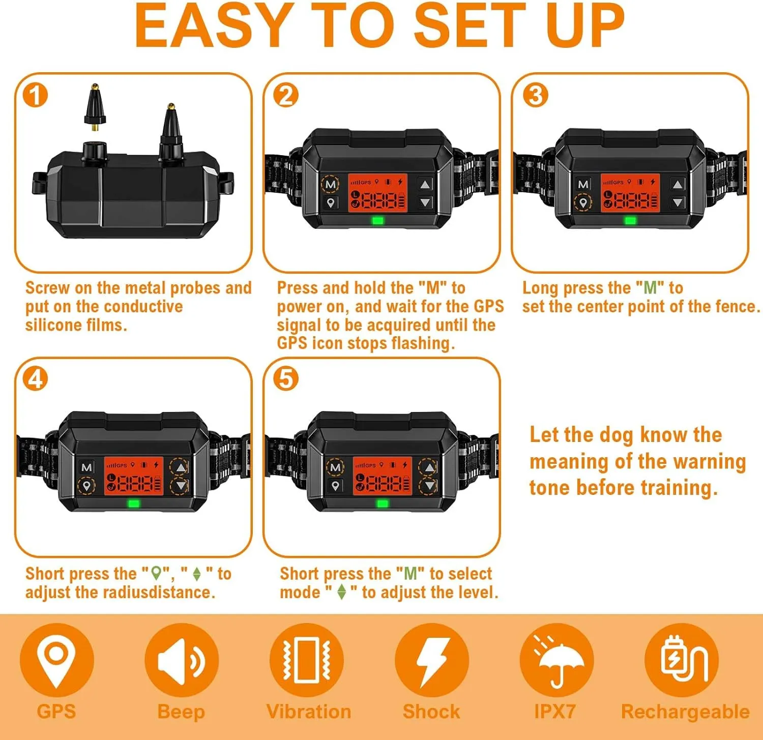 GPS Wireless Dog Fence System, Electric Dog Fence, IPX7 Waterproof Rechargeable Collar Receiver,Radius from min 33 to max 999 Yards, Electric Dog Fence with No Wire Circular Boundary,Outdoor Use Only2