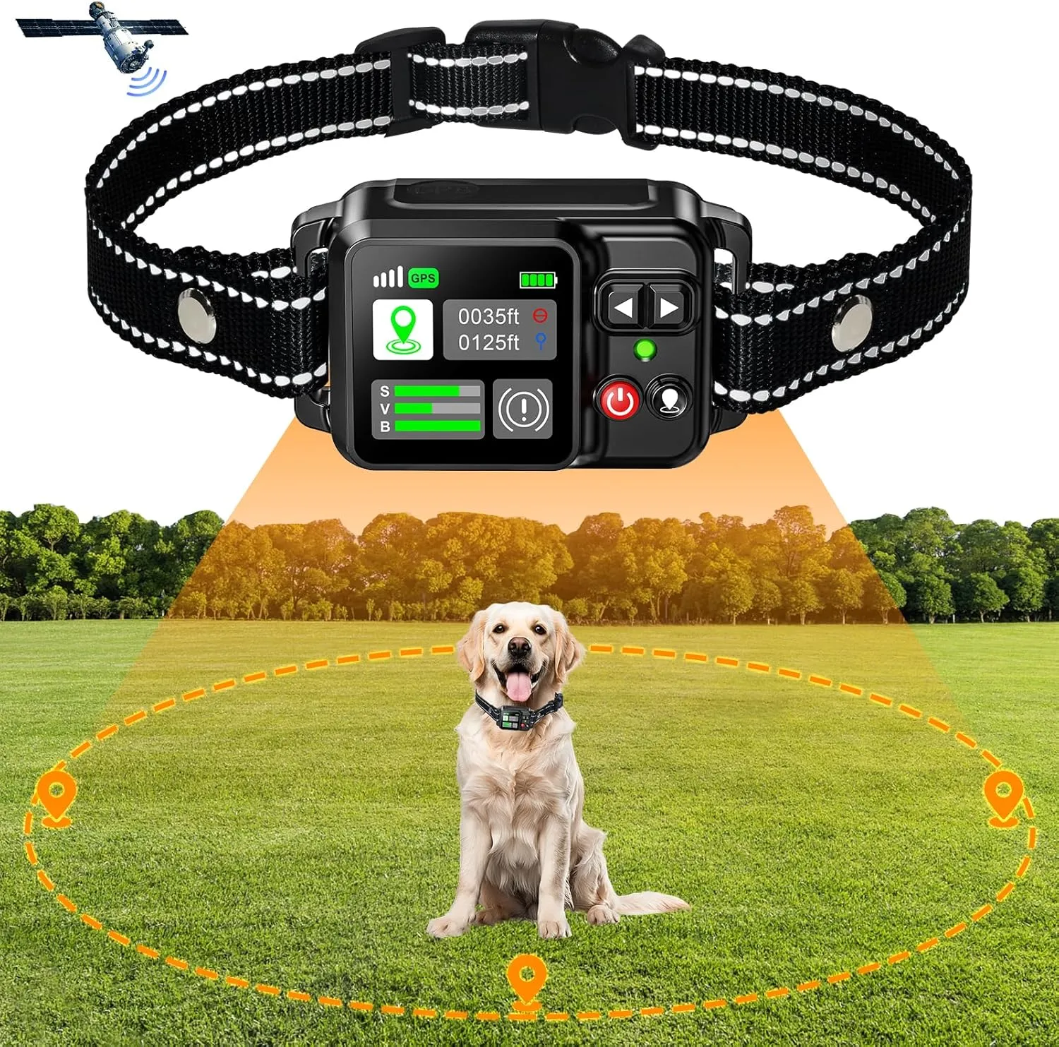GPS Wireless Dog Fence System, Electric Electric Dog Fence Using GPS Electric Satellite Technology, with a Range of 15-2000m, IPX7 Waterproof Rechargeable Collar Receiver,Outdoor Use Only