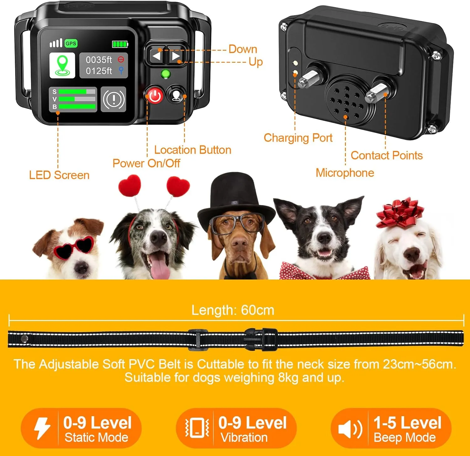 GPS Wireless Dog Fence System, Electric Electric Dog Fence Using GPS Electric Satellite Technology, with a Range of 15-2000m, IPX7 Waterproof Rechargeable Collar Receiver,Outdoor Use Only