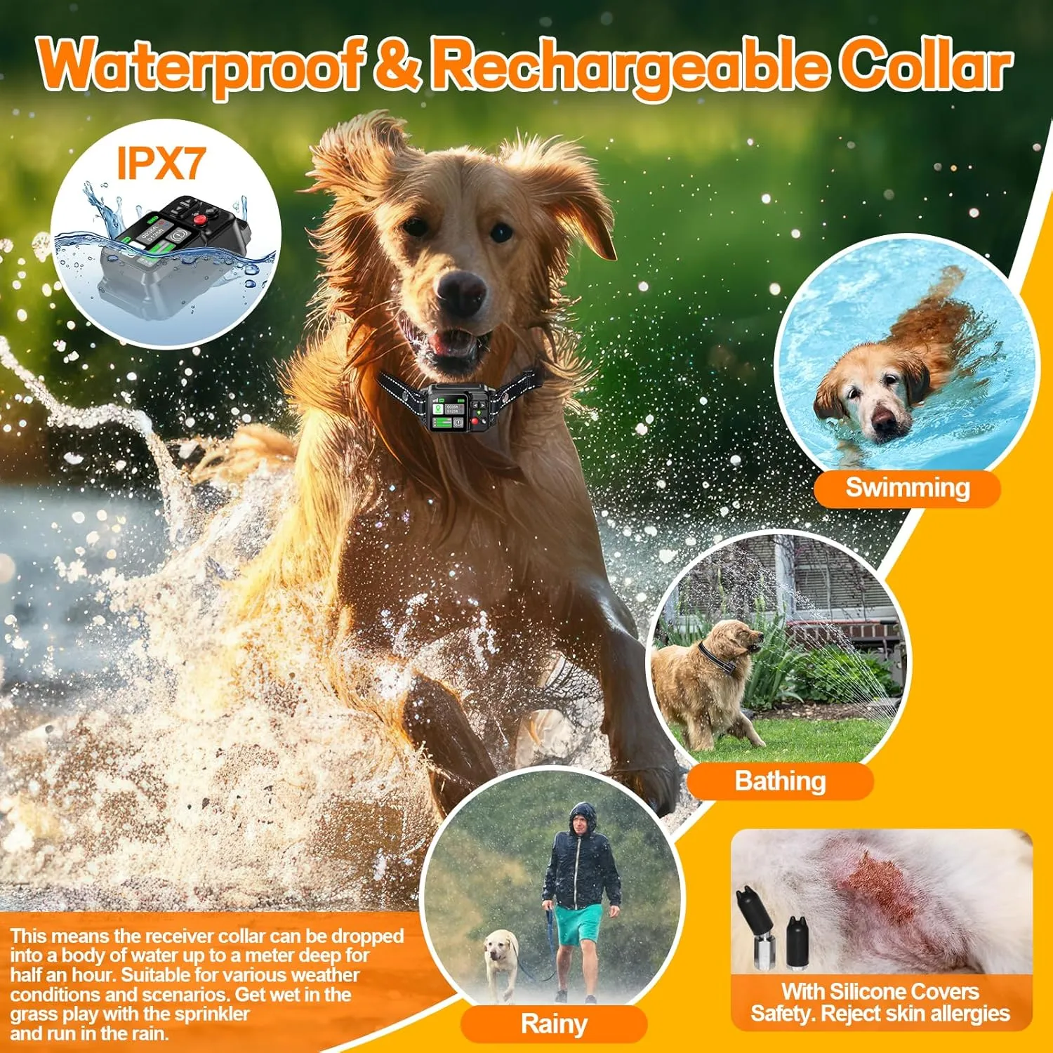 GPS Wireless Dog Fence System, Electric Electric Dog Fence Using GPS Electric Satellite Technology, with a Range of 15-2000m, IPX7 Waterproof Rechargeable Collar Receiver,Outdoor Use Only