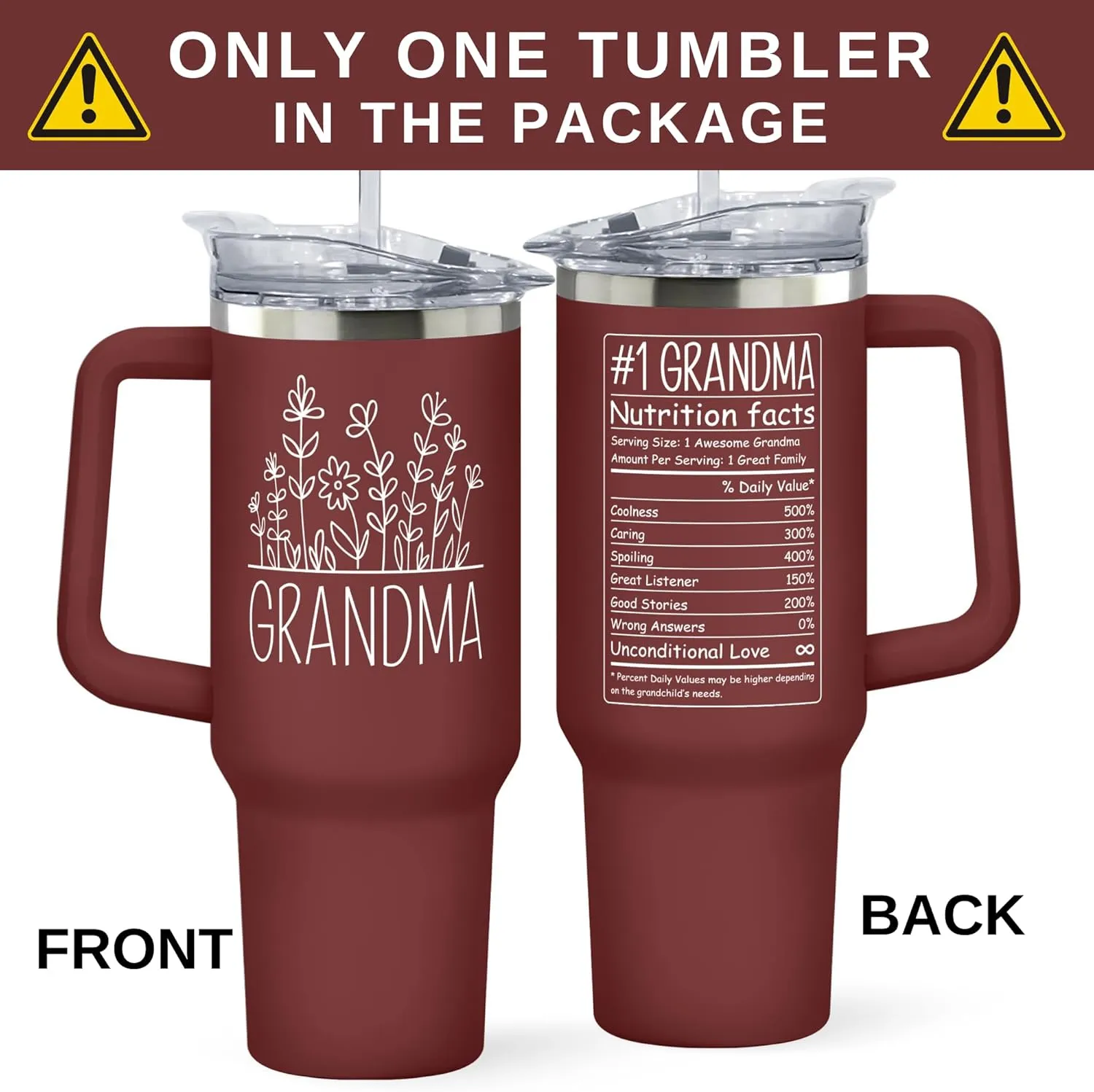 Grandma Gifts - Gifts for Grandma from Grandkids, Granddaughter, Grandson, Grandchildren - Birthday, Mothers Day, Christmas, First Time Gift Ideas for Grandmother - 40 Oz Red Tumbler